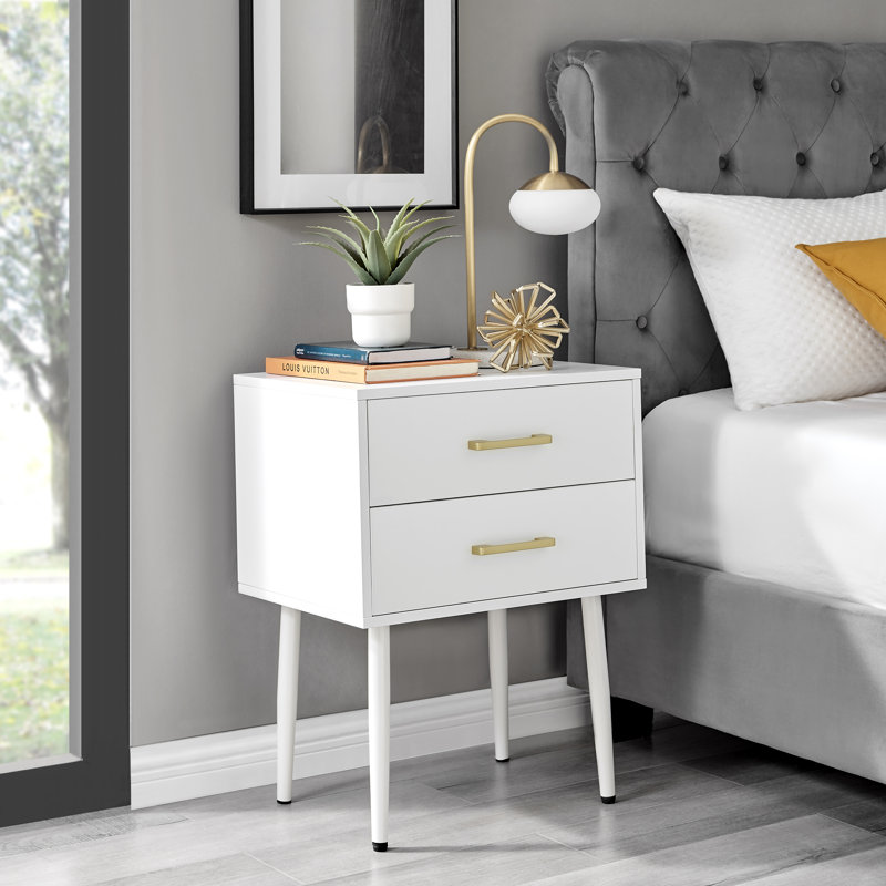 East Urban Home Tayla Elegant 2 Drawer Nightstand With Tapered Legs And Gold Handles Reviews Wayfair